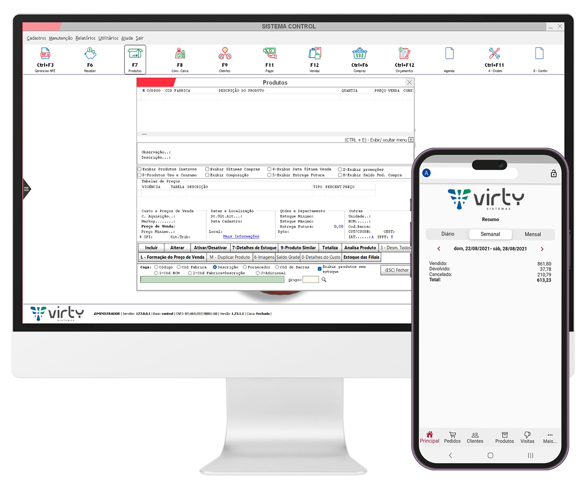 Sistema Control no computador e aplicativo móvel